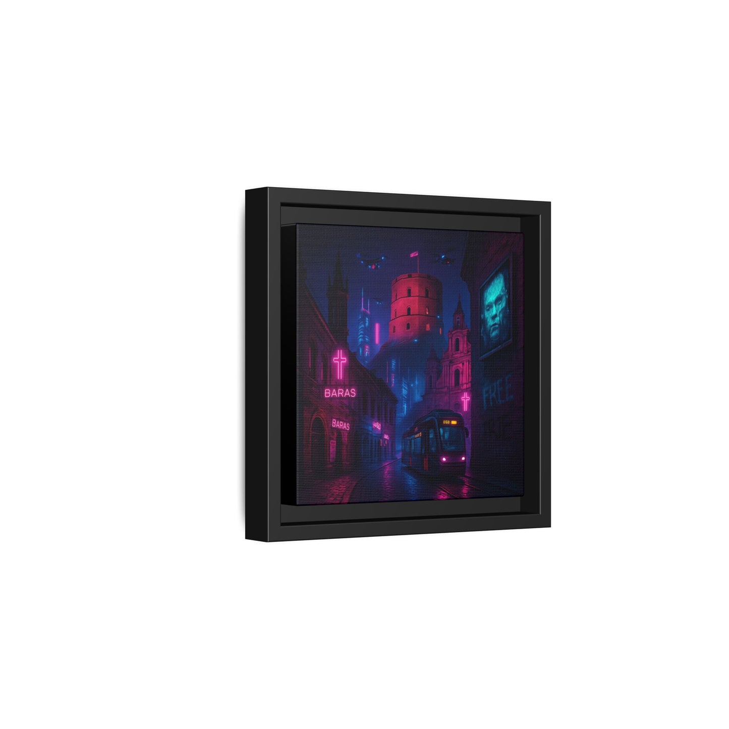 Night City Vilnius Framed Matte Canvas