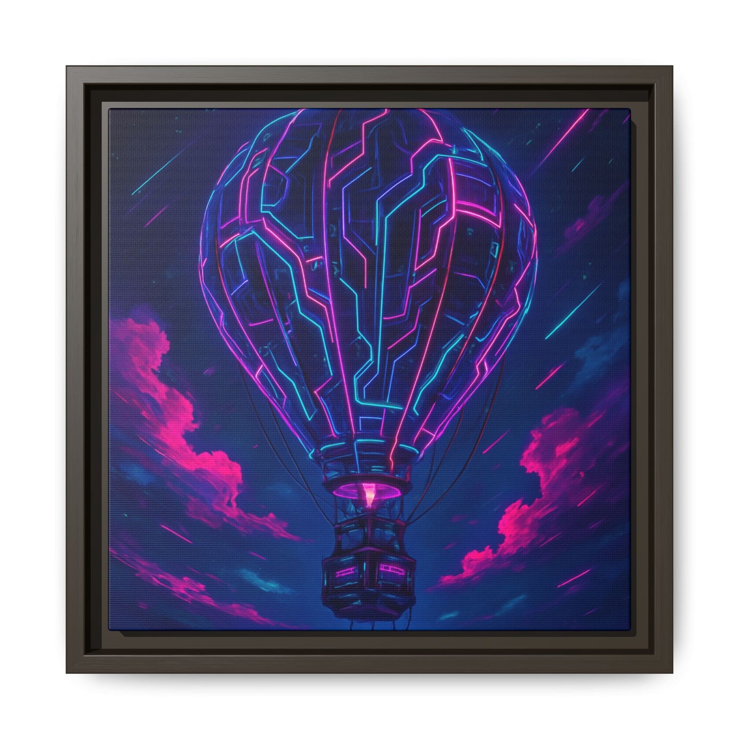Neon Circuit Balloon Framed Matte Canvas