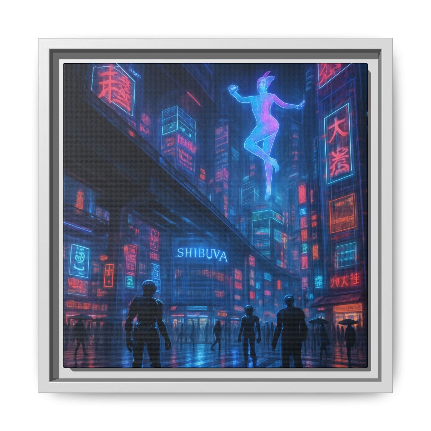 Neon Shibuya Spirit Framed Matte Canvas