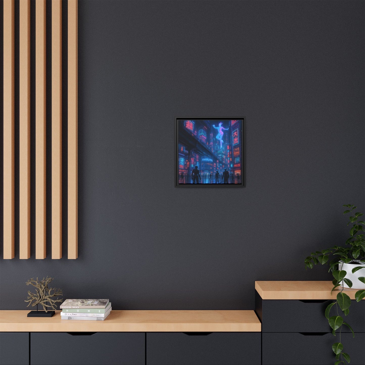 Neon Shibuya Spirit Framed Matte Canvas