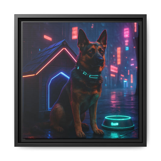 Neon City Dog Framed Matte Canvas
