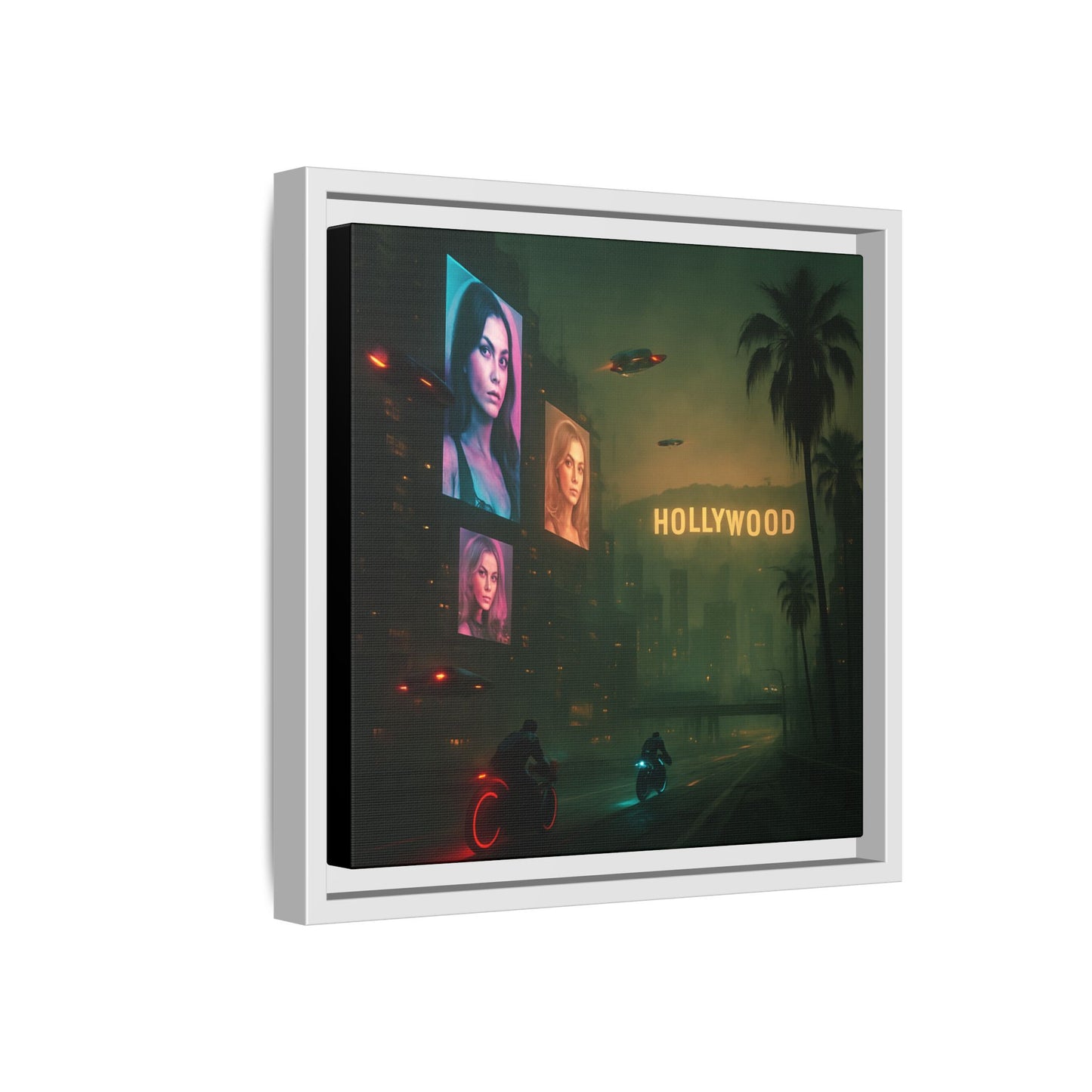 Neon Hollywood Nights Framed Matte Canvas