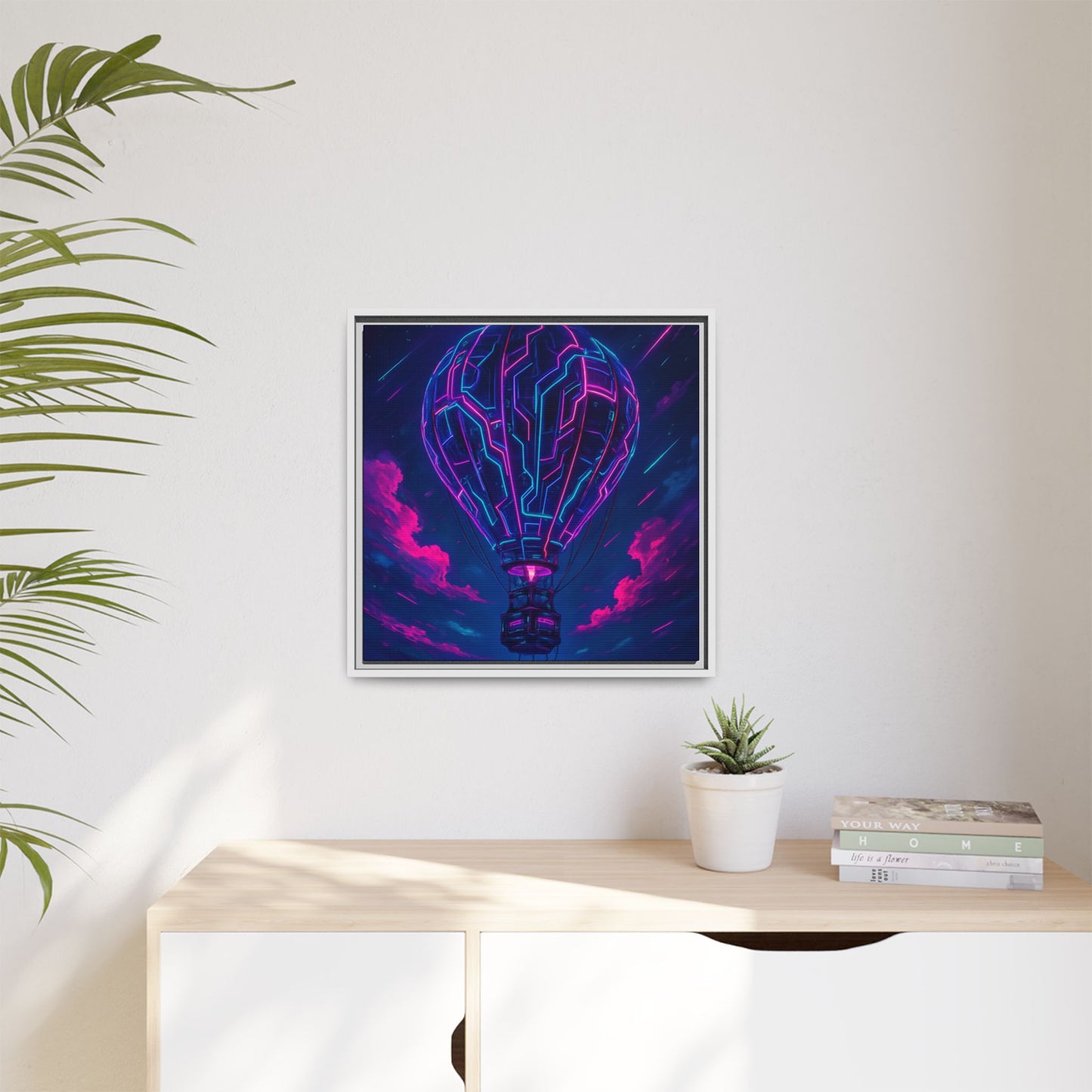 Neon Circuit Balloon Framed Matte Canvas