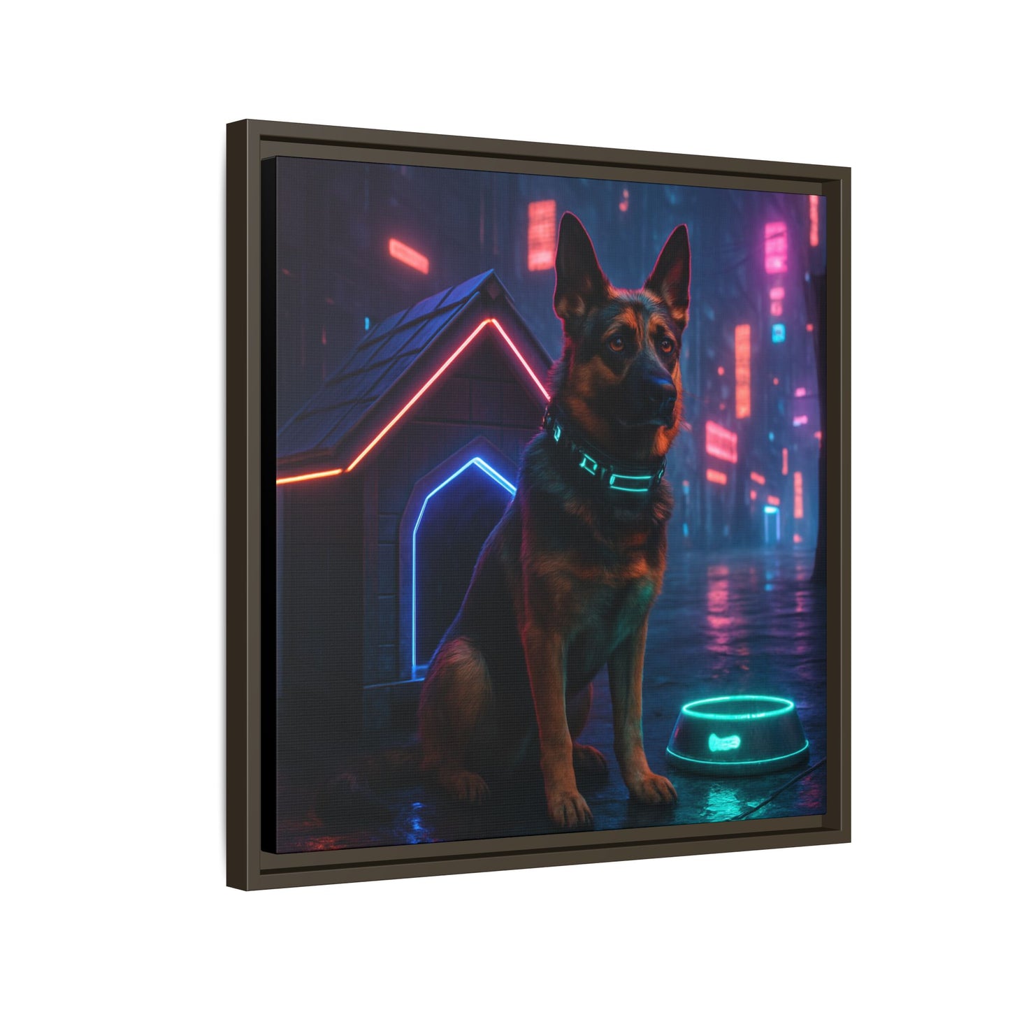 Neon City Dog Framed Matte Canvas