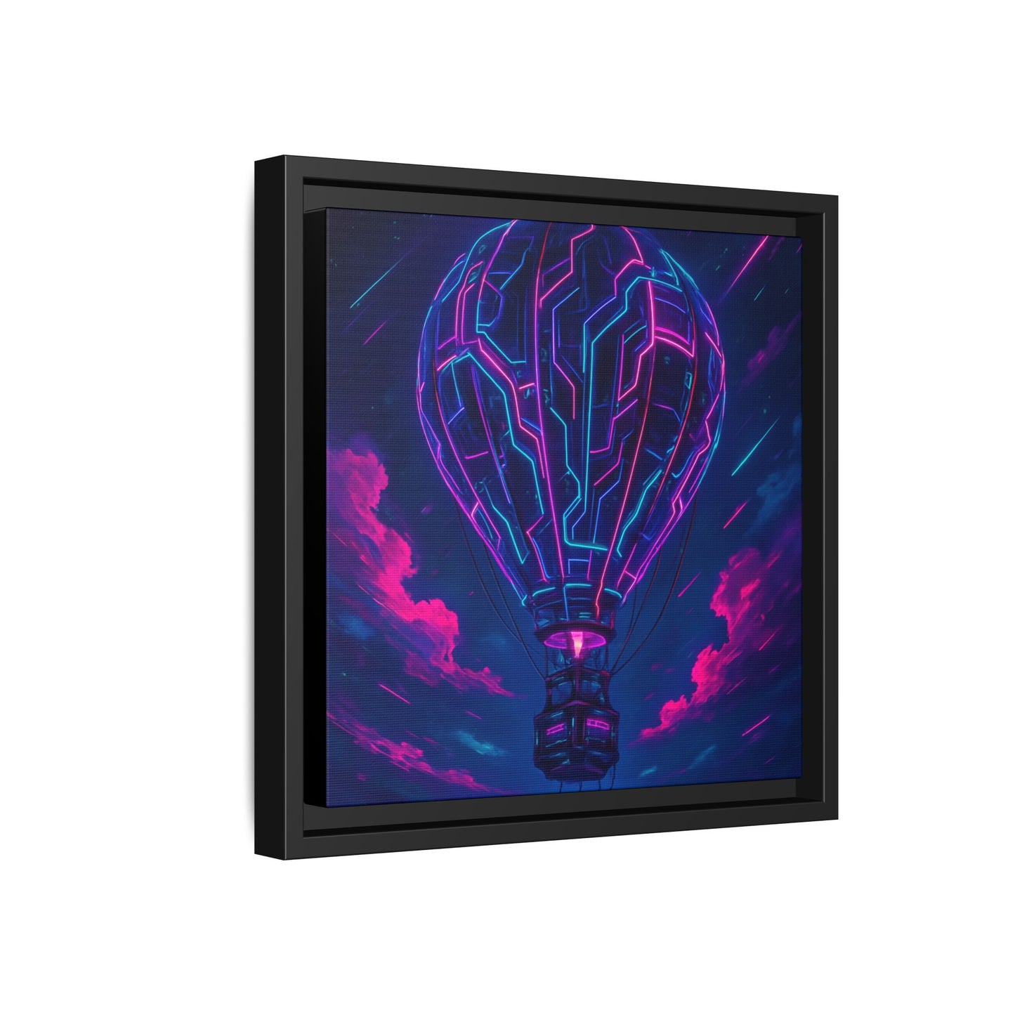 Neon Circuit Balloon Framed Matte Canvas
