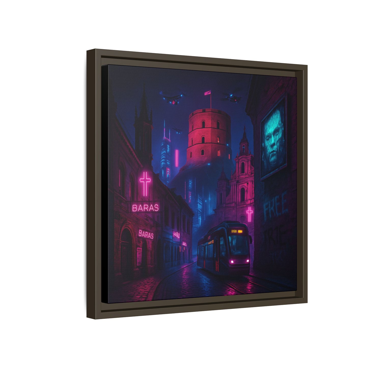 Night City Vilnius Framed Matte Canvas