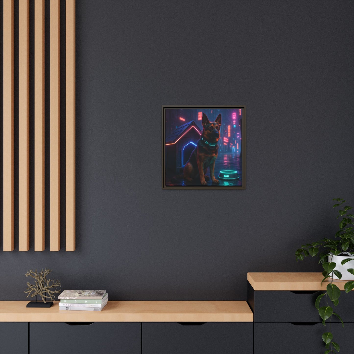 Neon City Dog Framed Matte Canvas