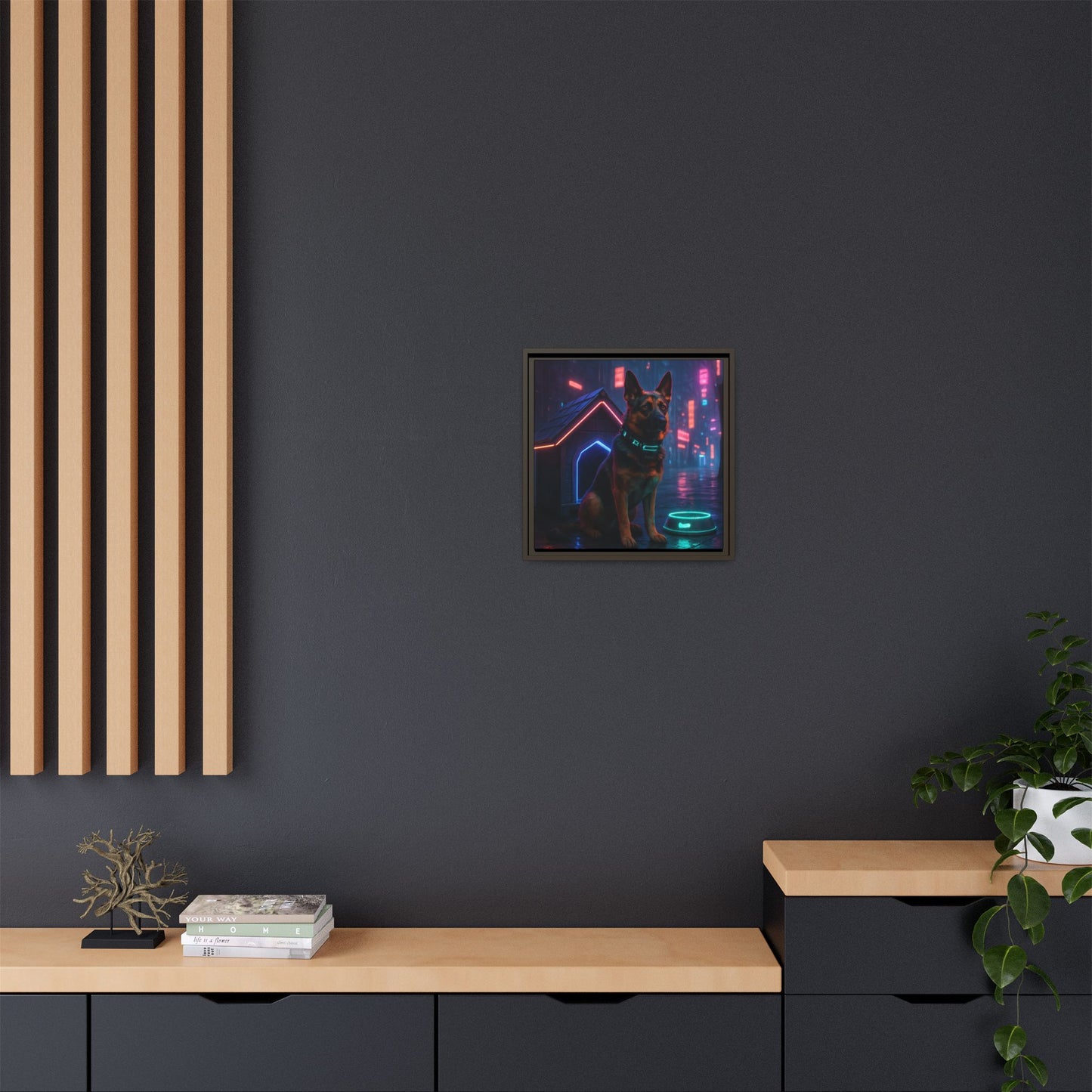 Neon City Dog Framed Matte Canvas