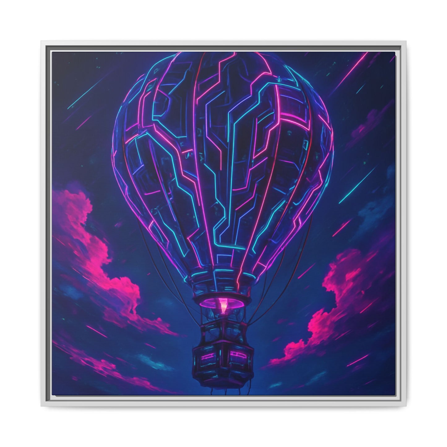 Neon Circuit Balloon Framed Matte Canvas