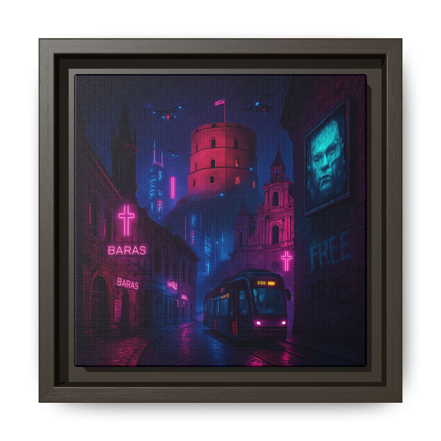 Night City Vilnius Framed Matte Canvas