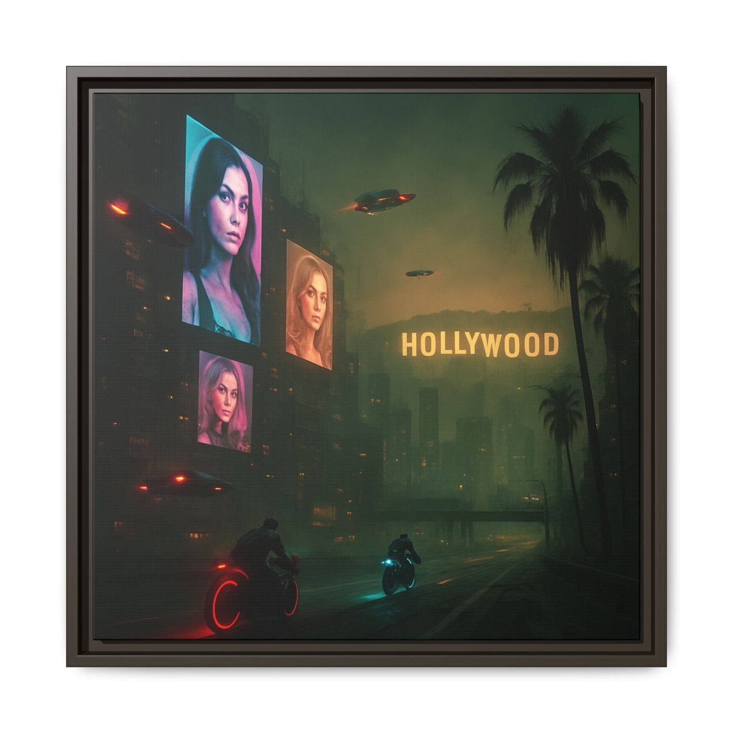 Neon Hollywood Nights Framed Matte Canvas