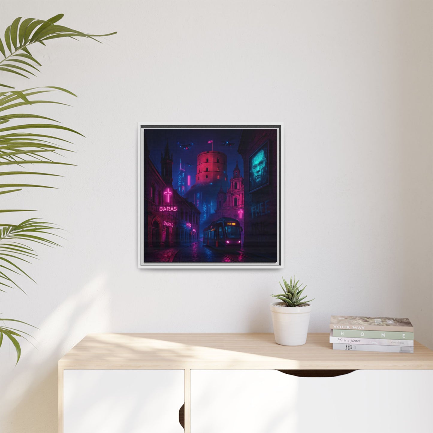 Night City Vilnius Framed Matte Canvas