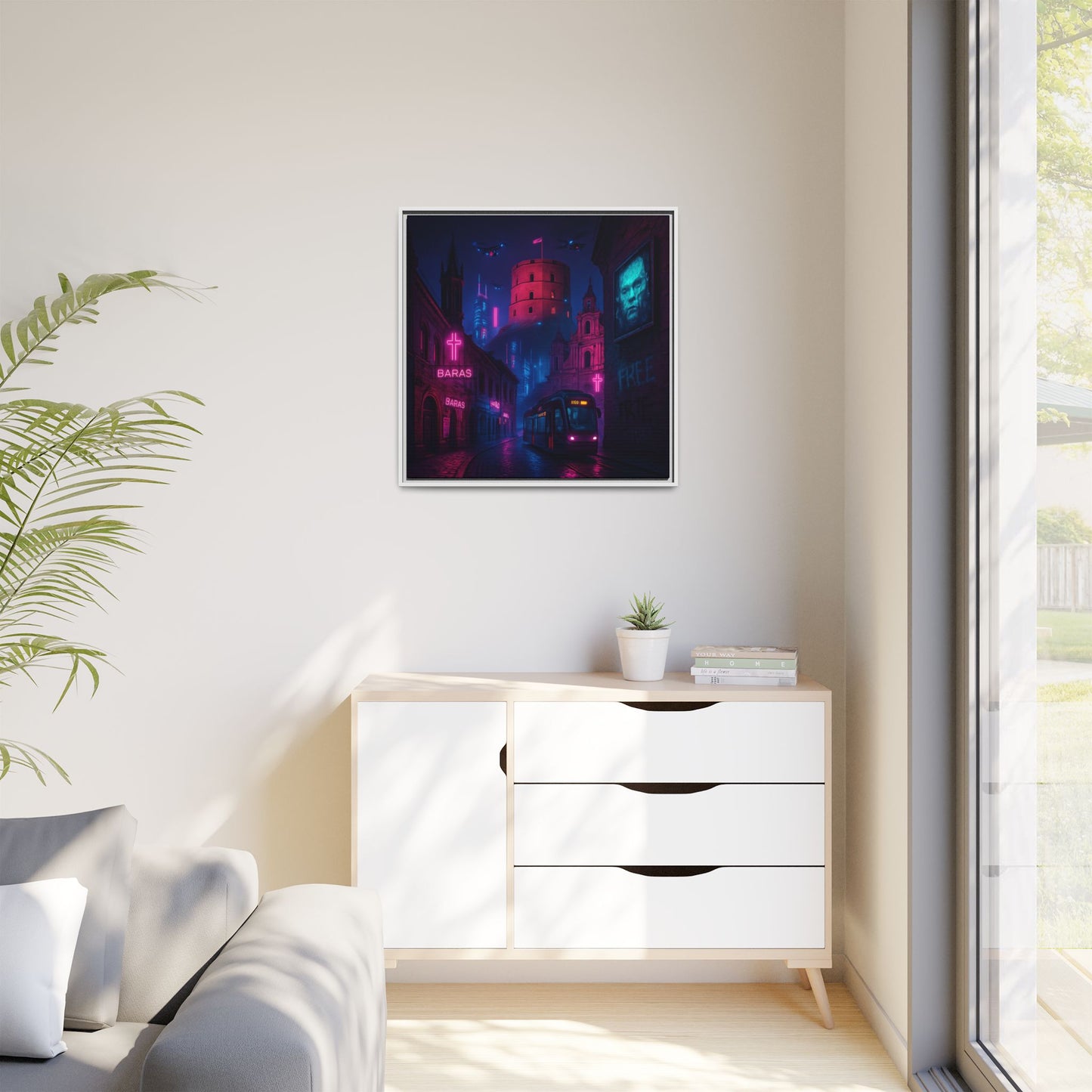 Night City Vilnius Framed Matte Canvas