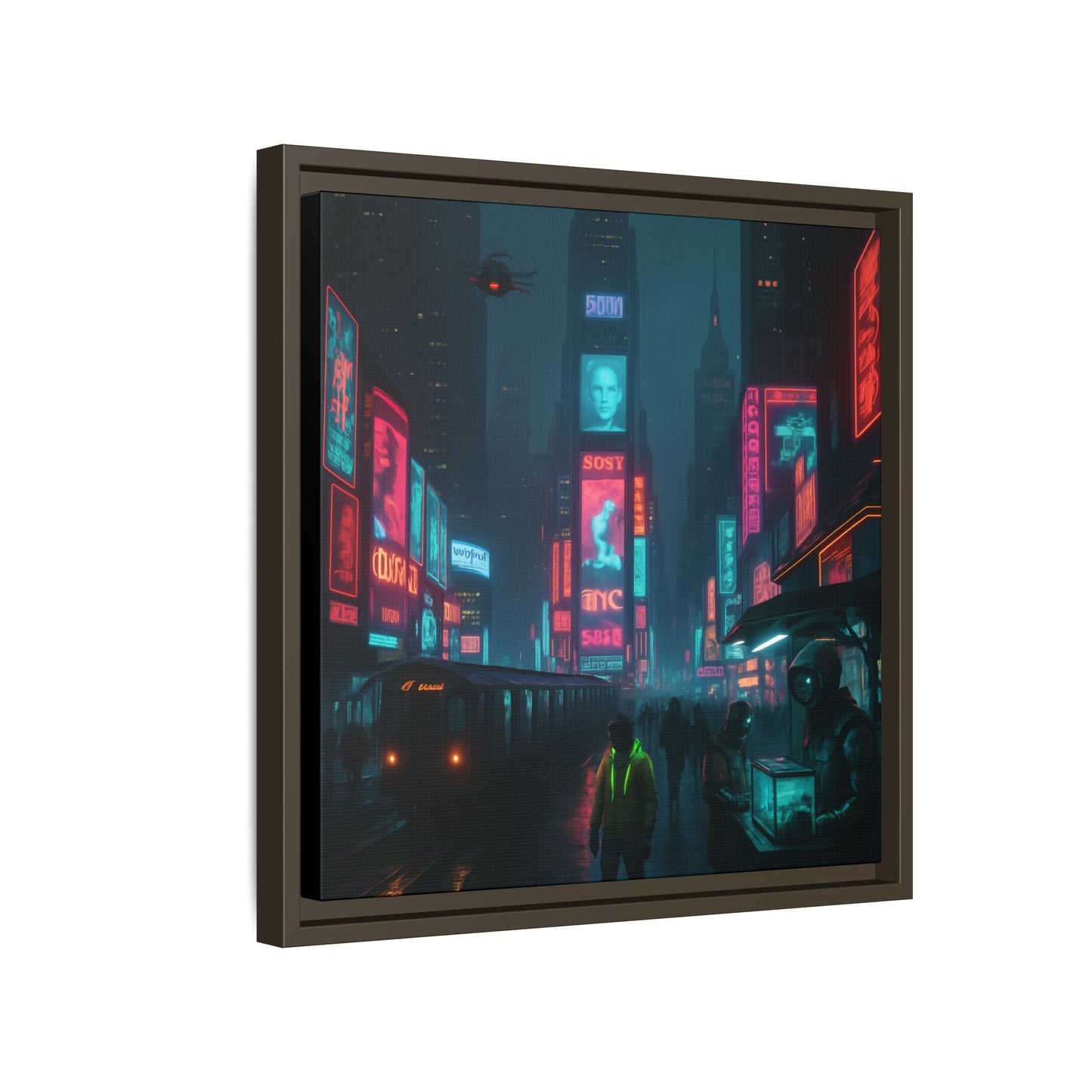 Neon Times Square Nights Framed Matte Canvas