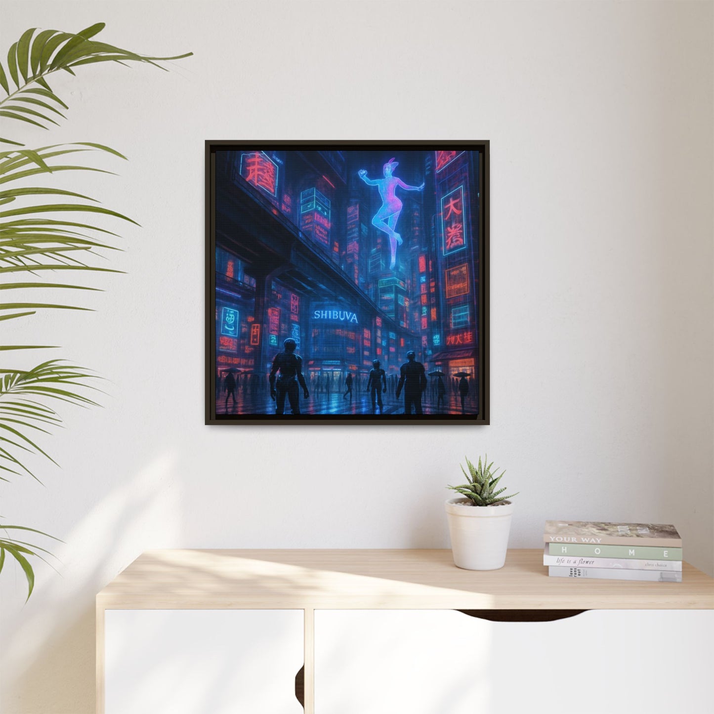 Neon Shibuya Spirit Framed Matte Canvas