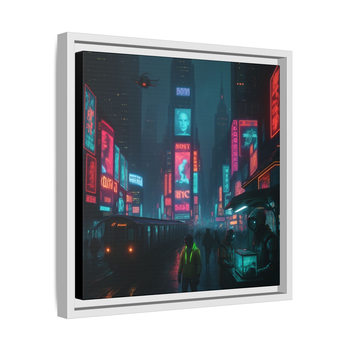 Neon Times Square Nights Framed Matte Canvas
