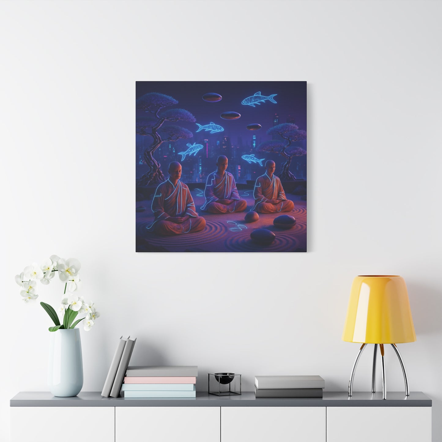 Neon Zen Meditation Matte Canvas