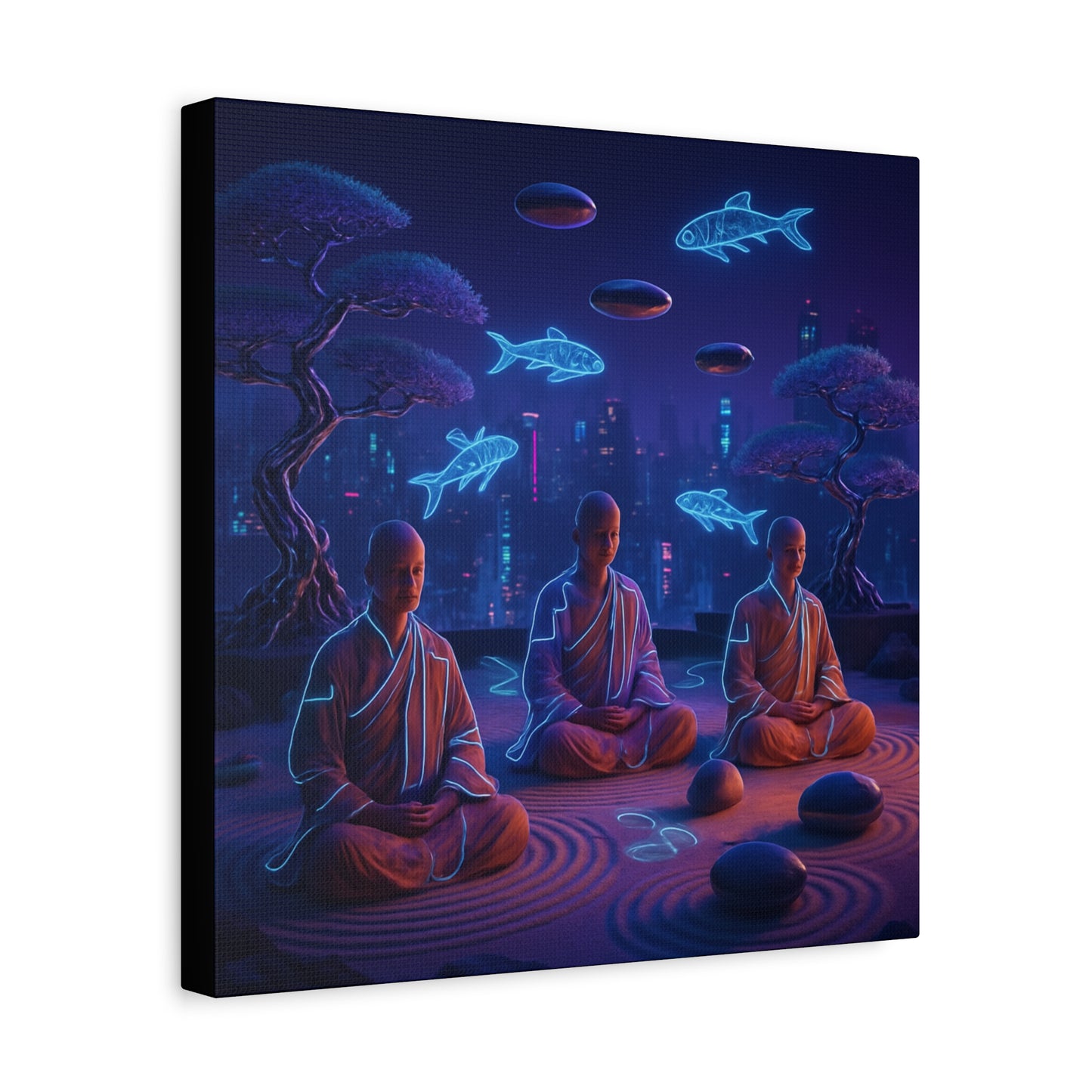 Neon Zen Meditation Matte Canvas