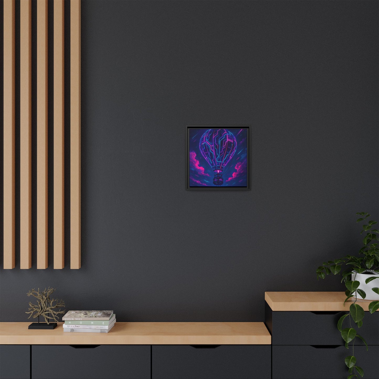 Neon Circuit Balloon Framed Matte Canvas