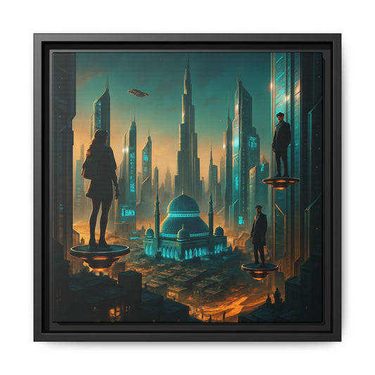 Futuristic Skyline Framed Matte Canvas