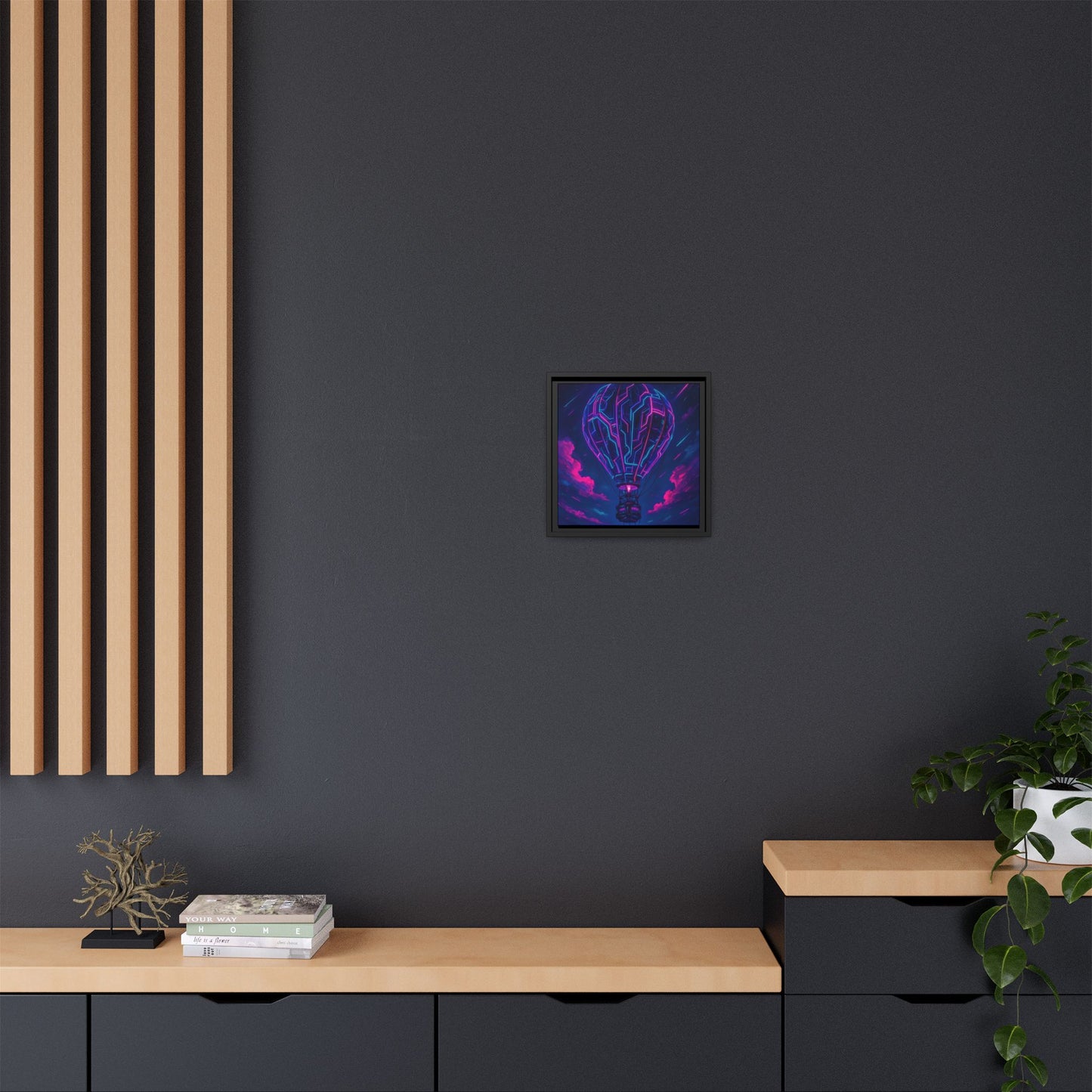 Neon Circuit Balloon Framed Matte Canvas