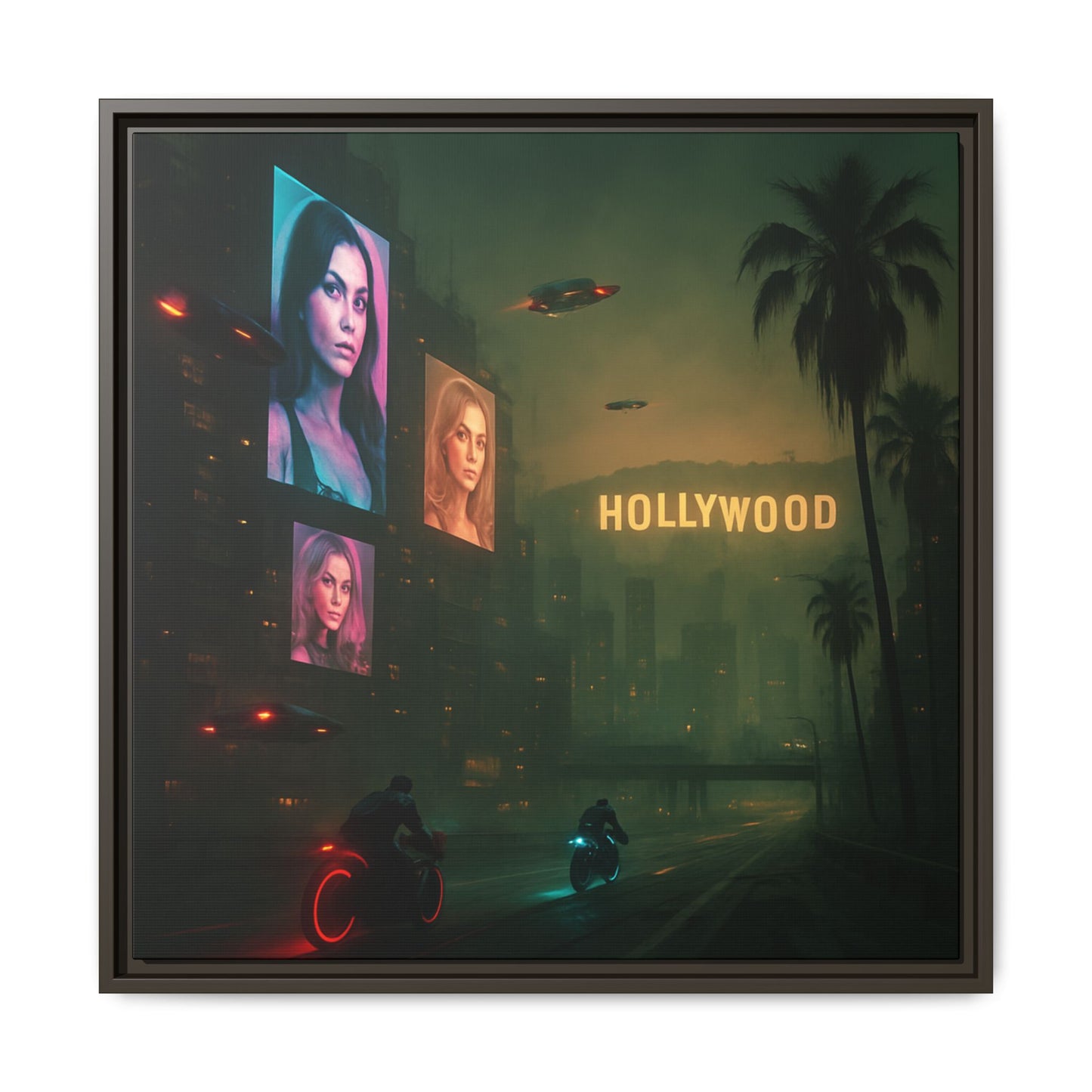 Neon Hollywood Nights Framed Matte Canvas