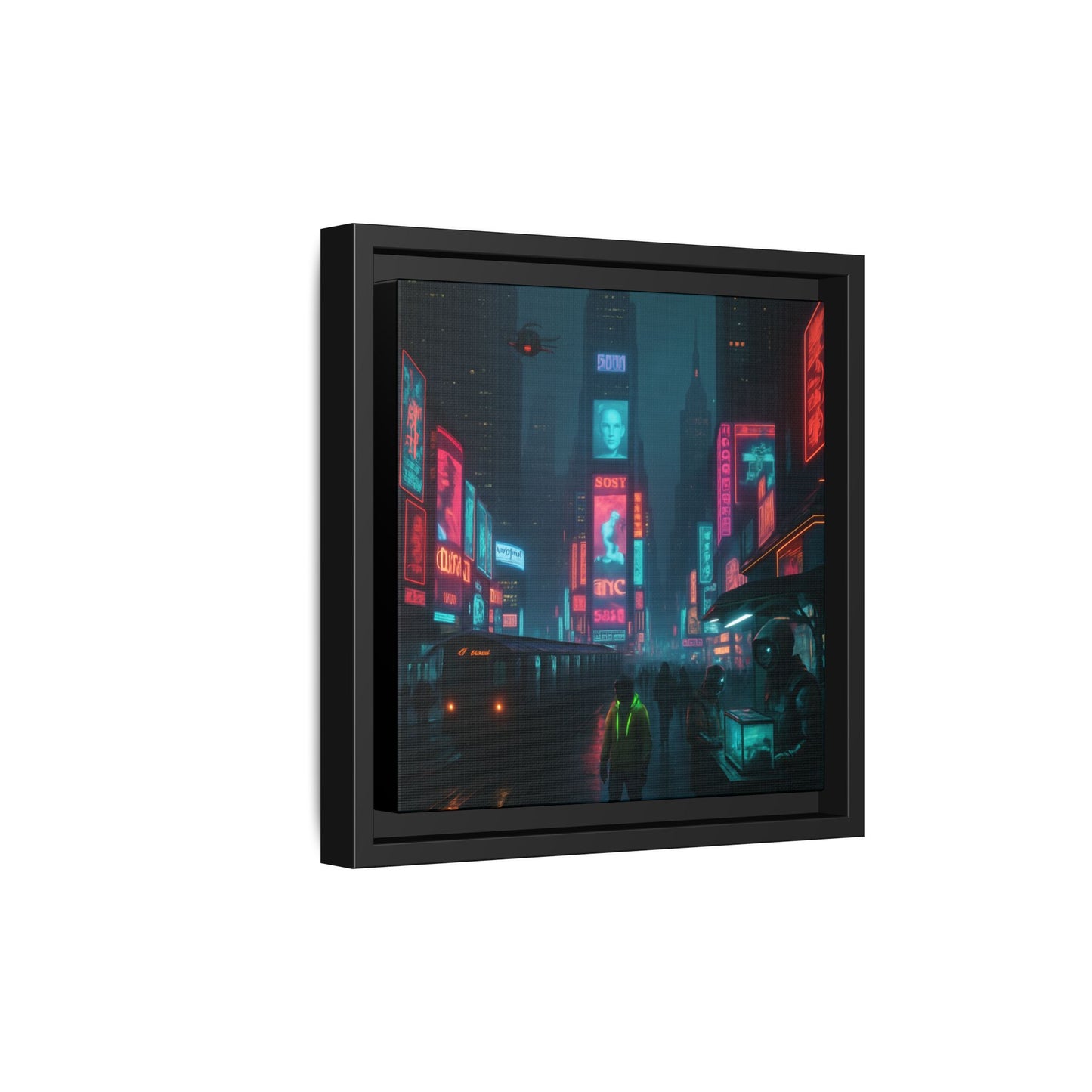 Neon Times Square Nights Framed Matte Canvas