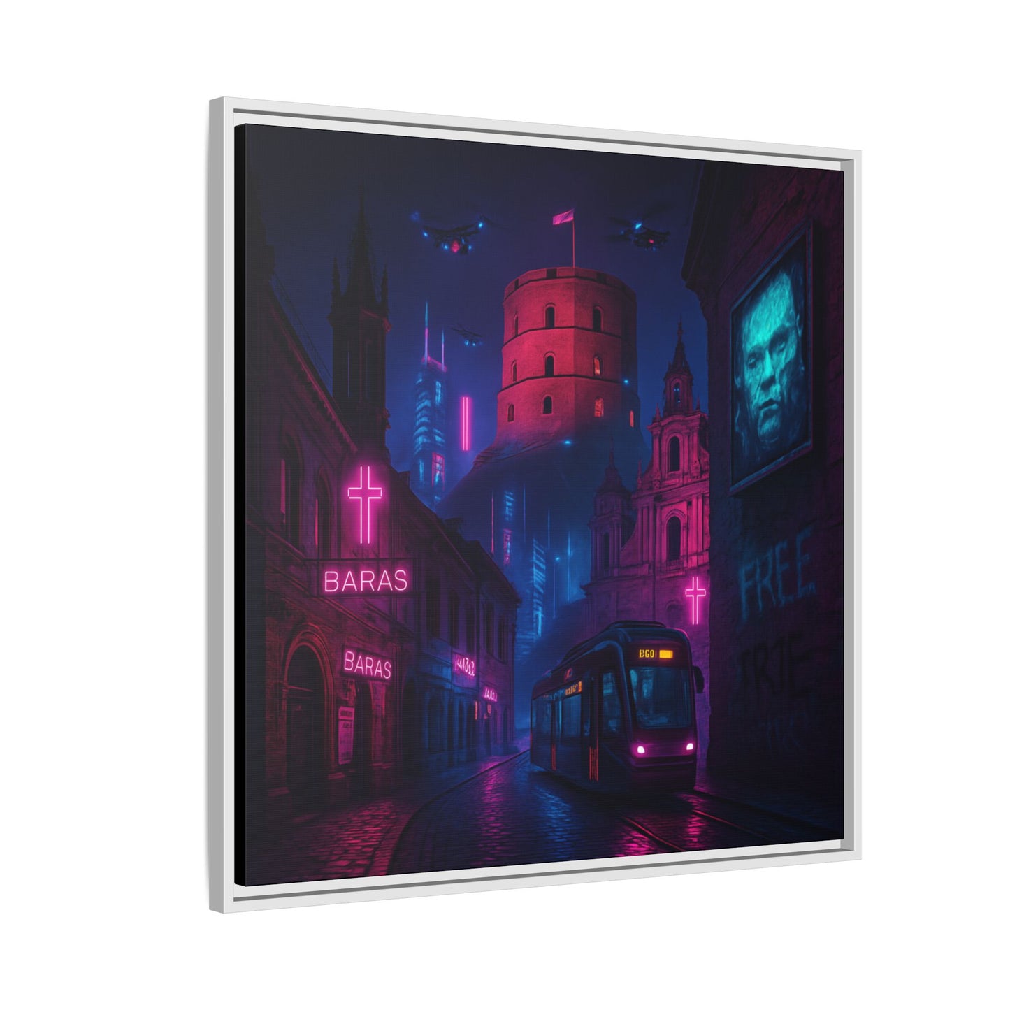 Night City Vilnius Framed Matte Canvas