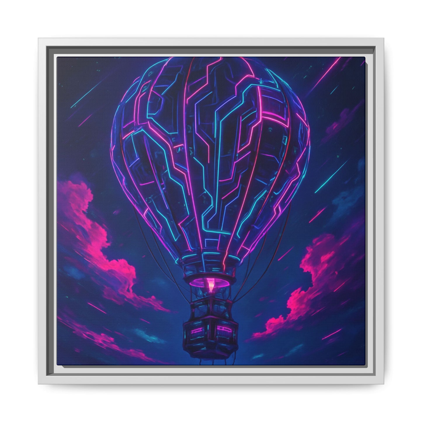Neon Circuit Balloon Framed Matte Canvas