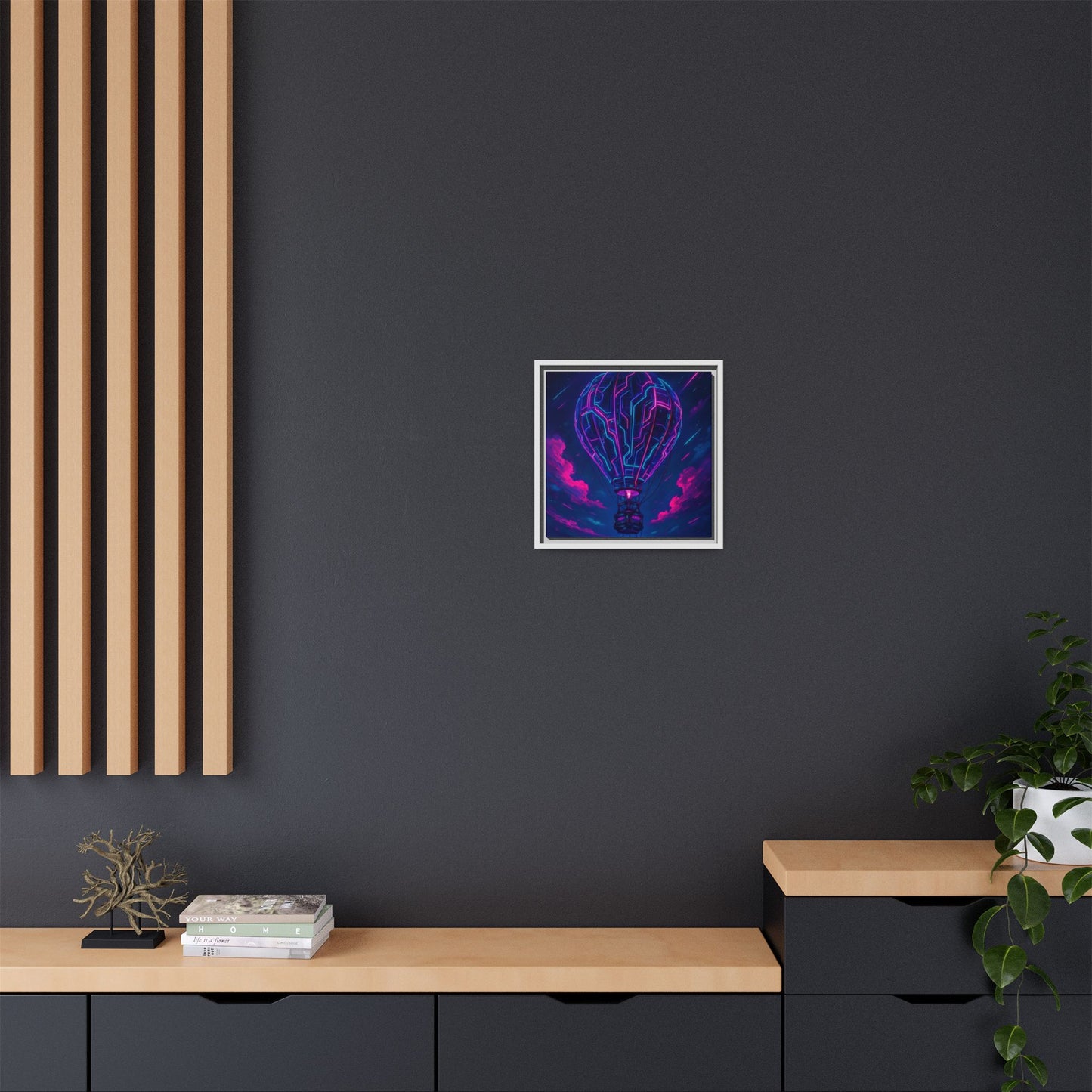 Neon Circuit Balloon Framed Matte Canvas