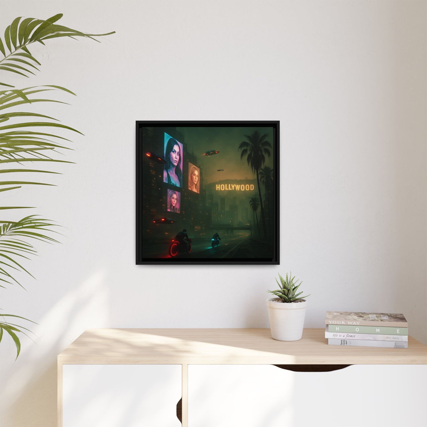 Neon Hollywood Nights Framed Matte Canvas