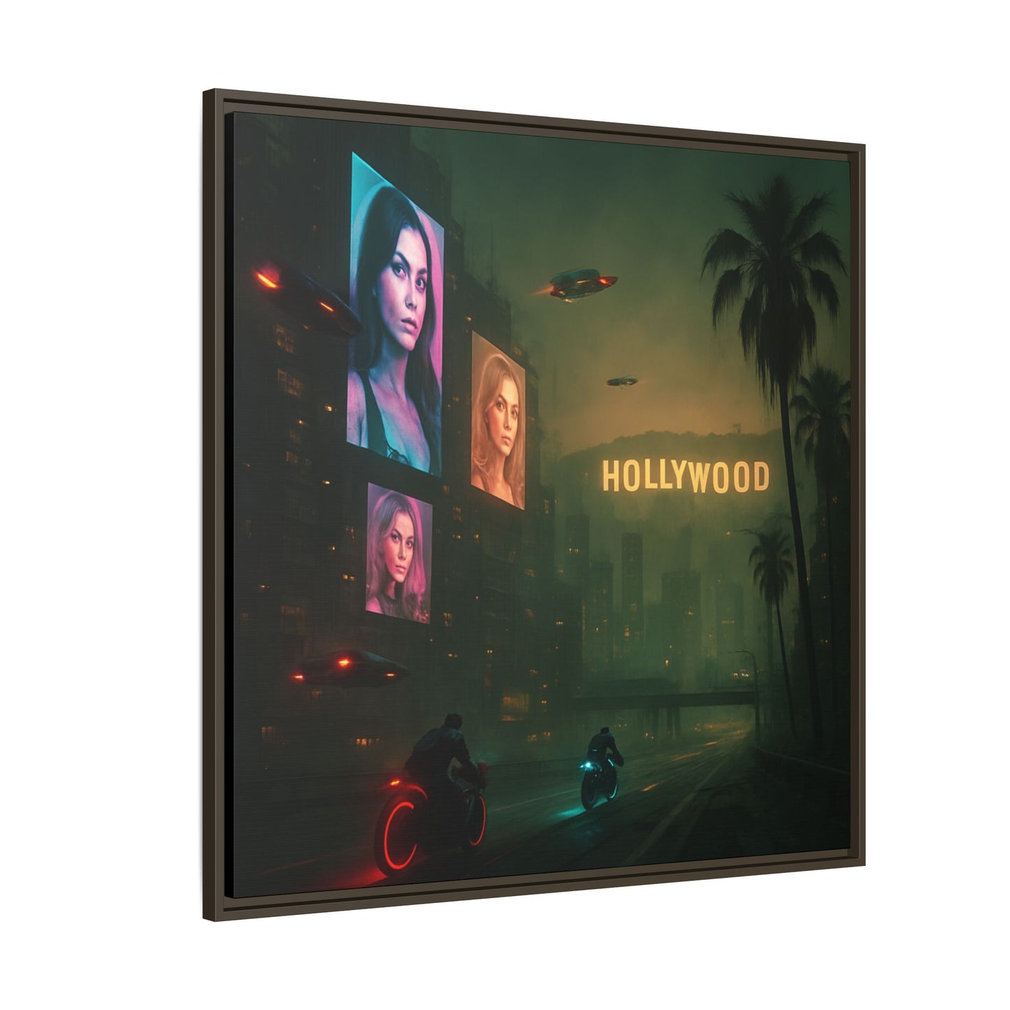 Neon Hollywood Nights Framed Matte Canvas