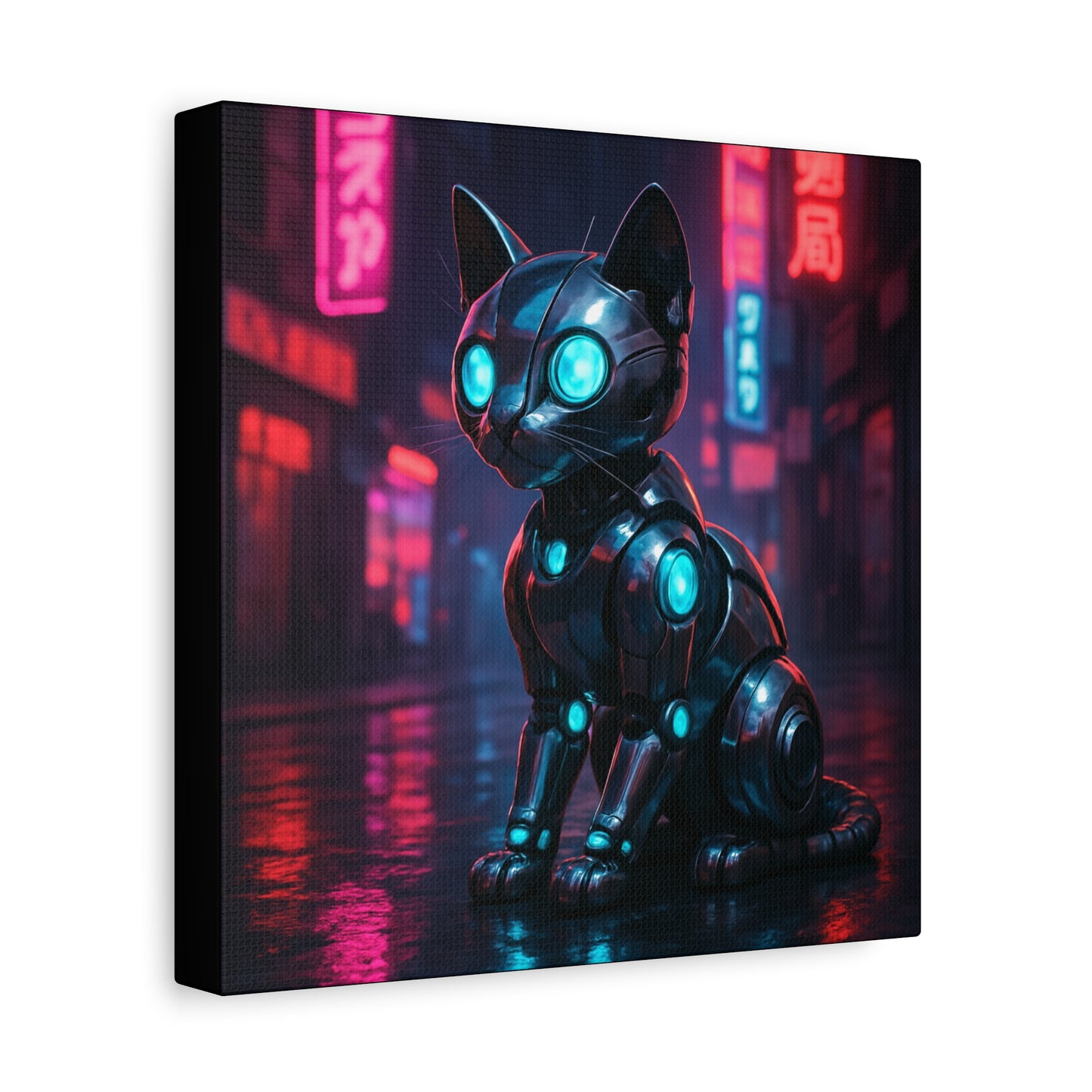 Cyber Neon Cat Matte Canvas