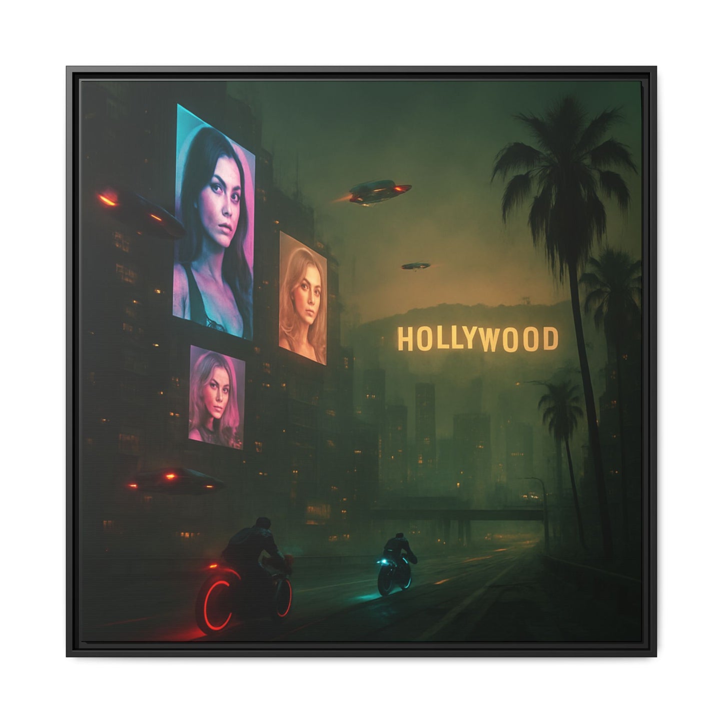 Neon Hollywood Nights Framed Matte Canvas