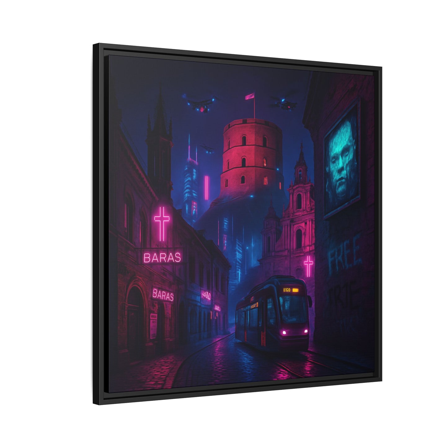 Night City Vilnius Framed Matte Canvas