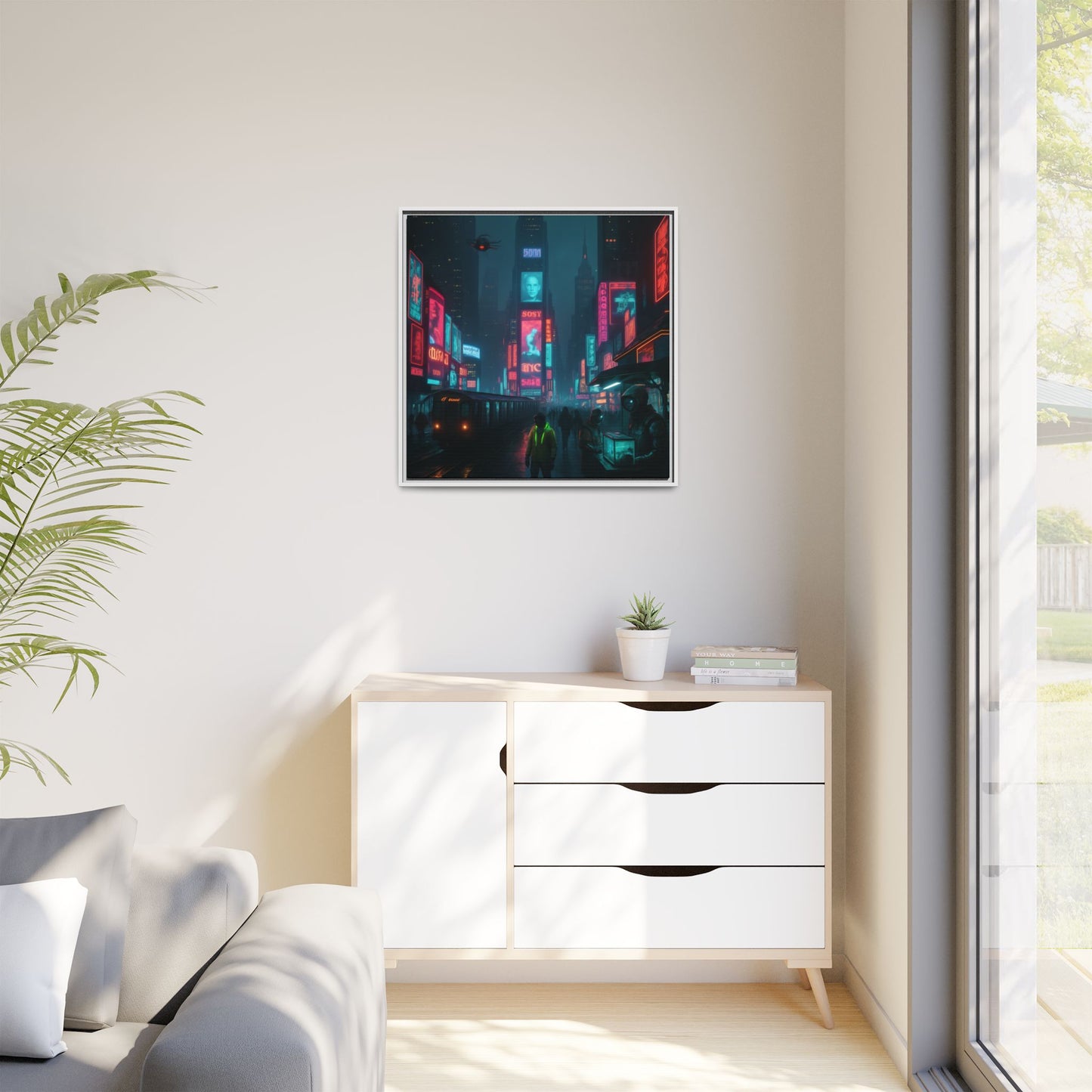 Neon Times Square Nights Framed Matte Canvas