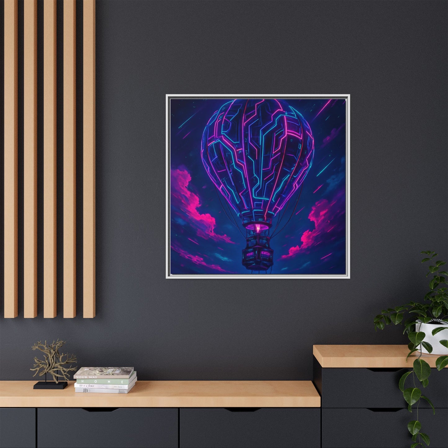 Neon Circuit Balloon Framed Matte Canvas