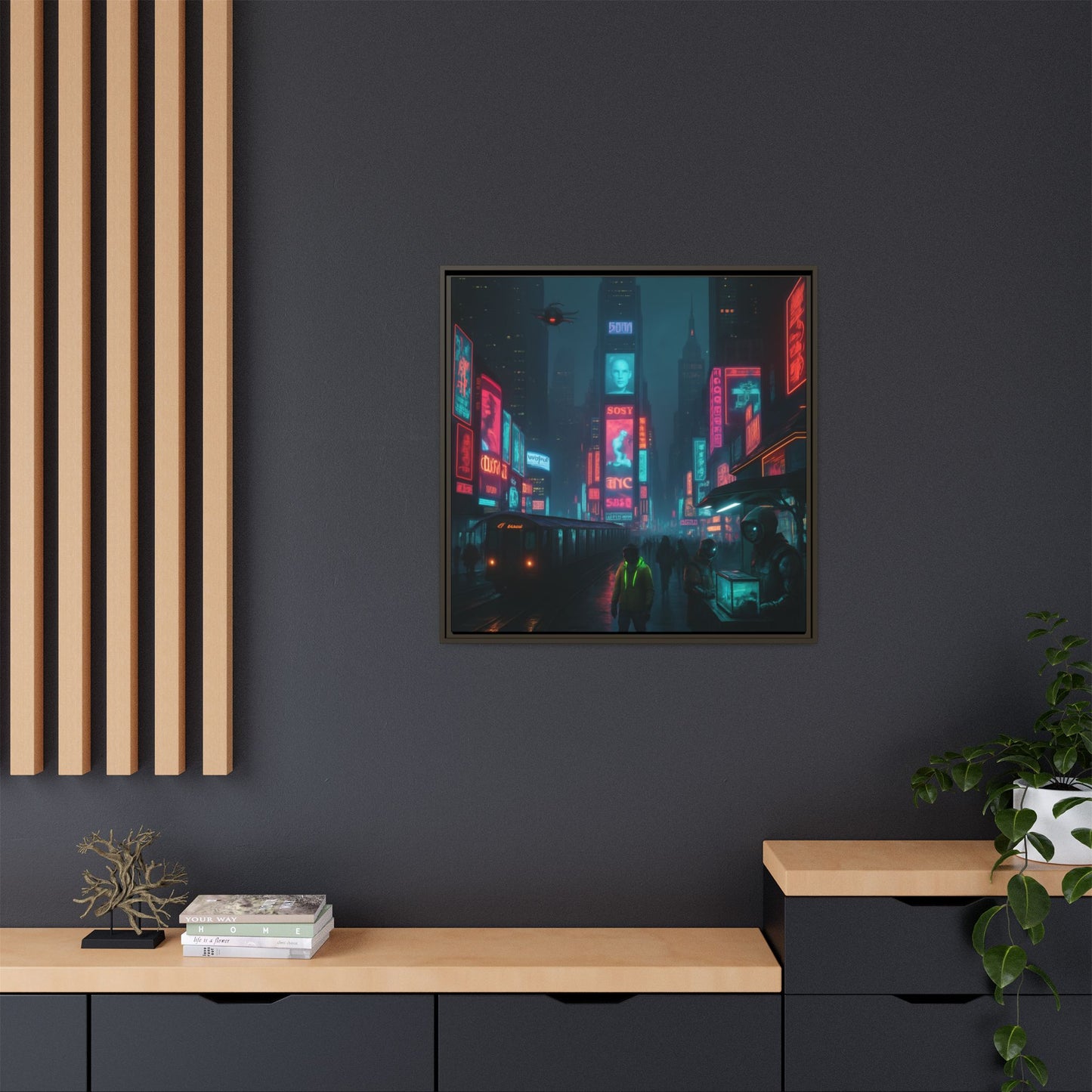 Neon Times Square Nights Framed Matte Canvas