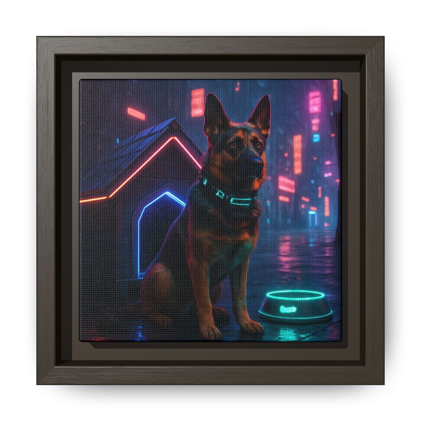 Neon City Dog Framed Matte Canvas