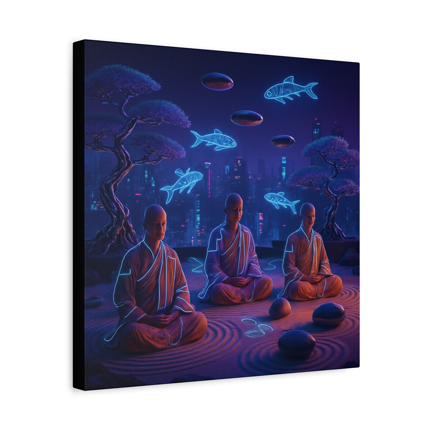 Neon Zen Meditation Matte Canvas