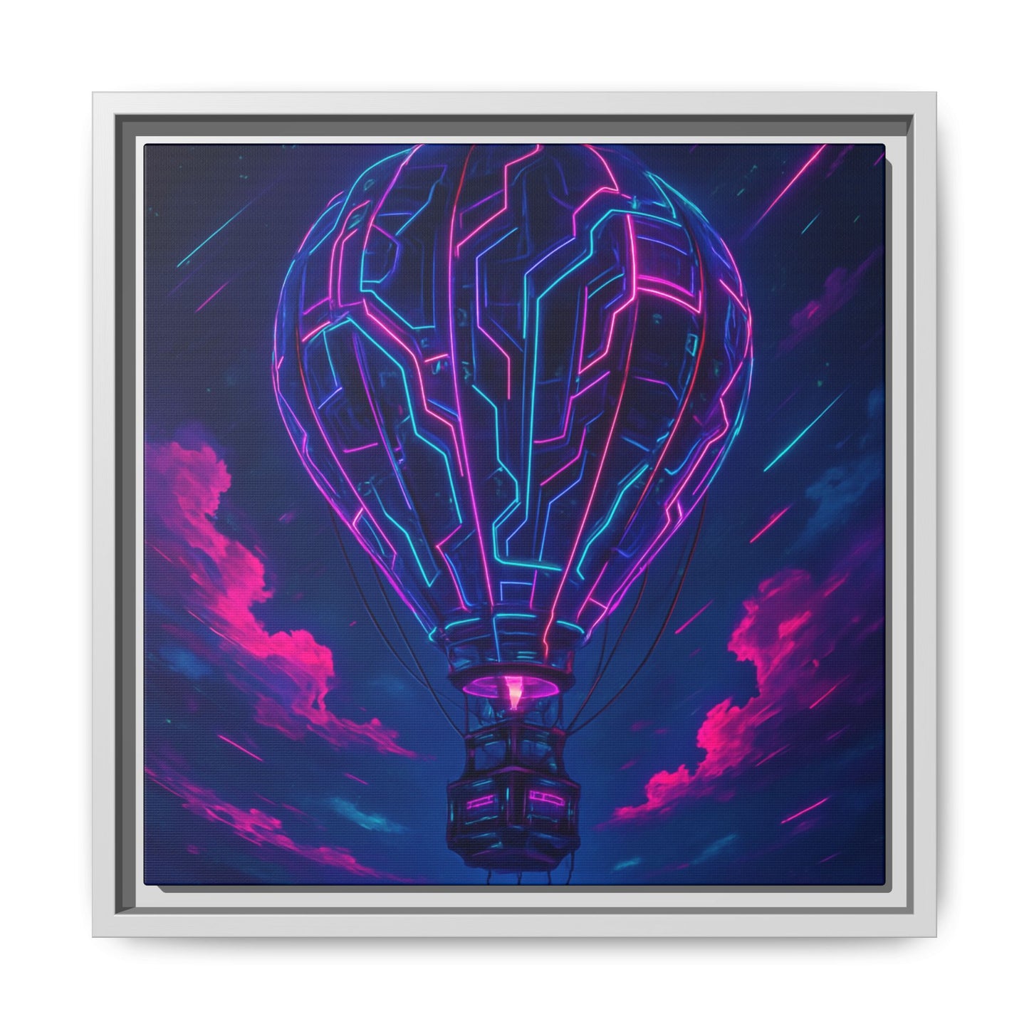 Neon Circuit Balloon Framed Matte Canvas