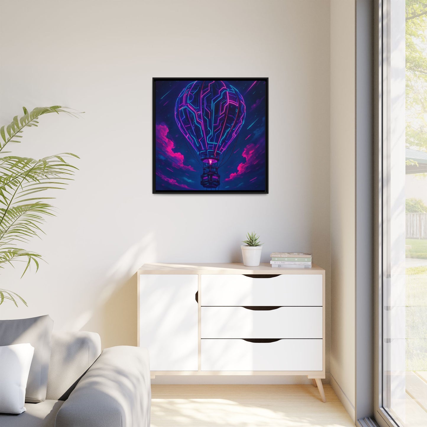 Neon Circuit Balloon Framed Matte Canvas