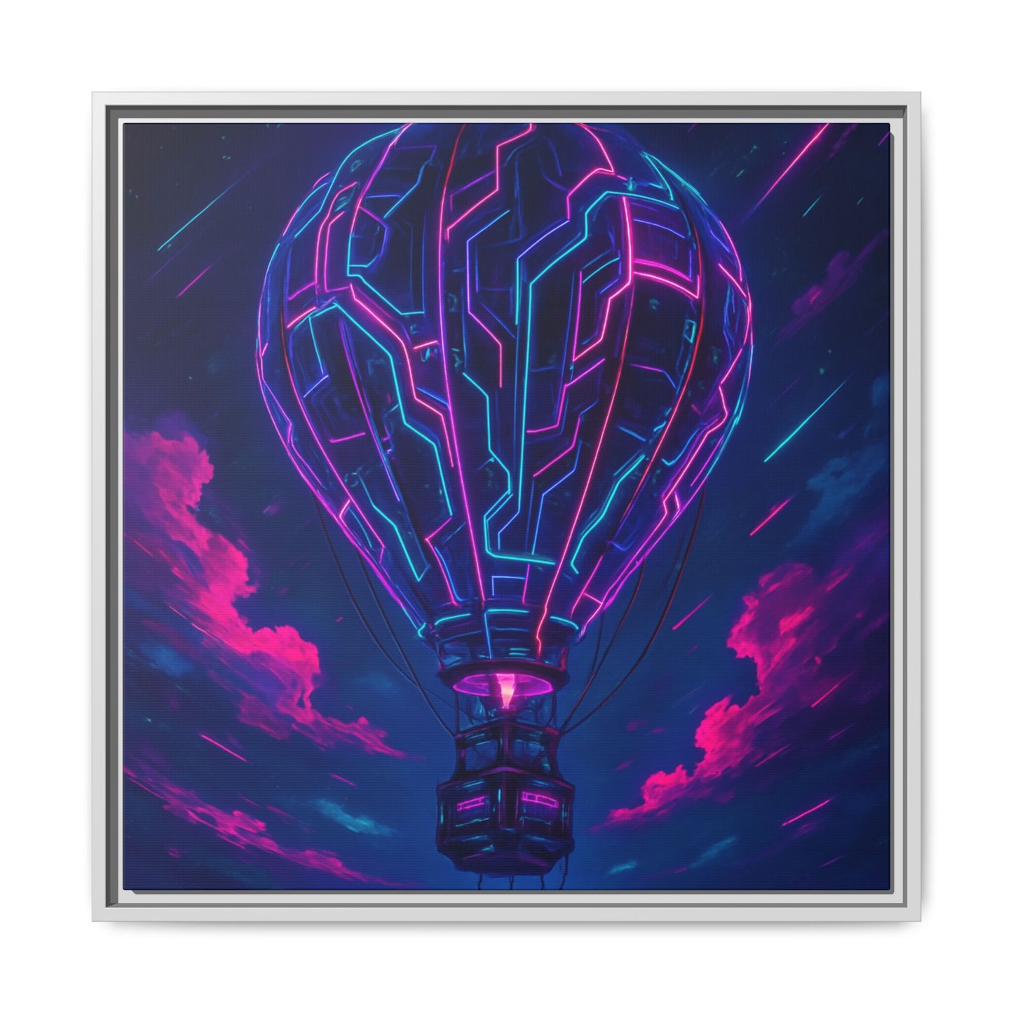 Neon Circuit Balloon Framed Matte Canvas