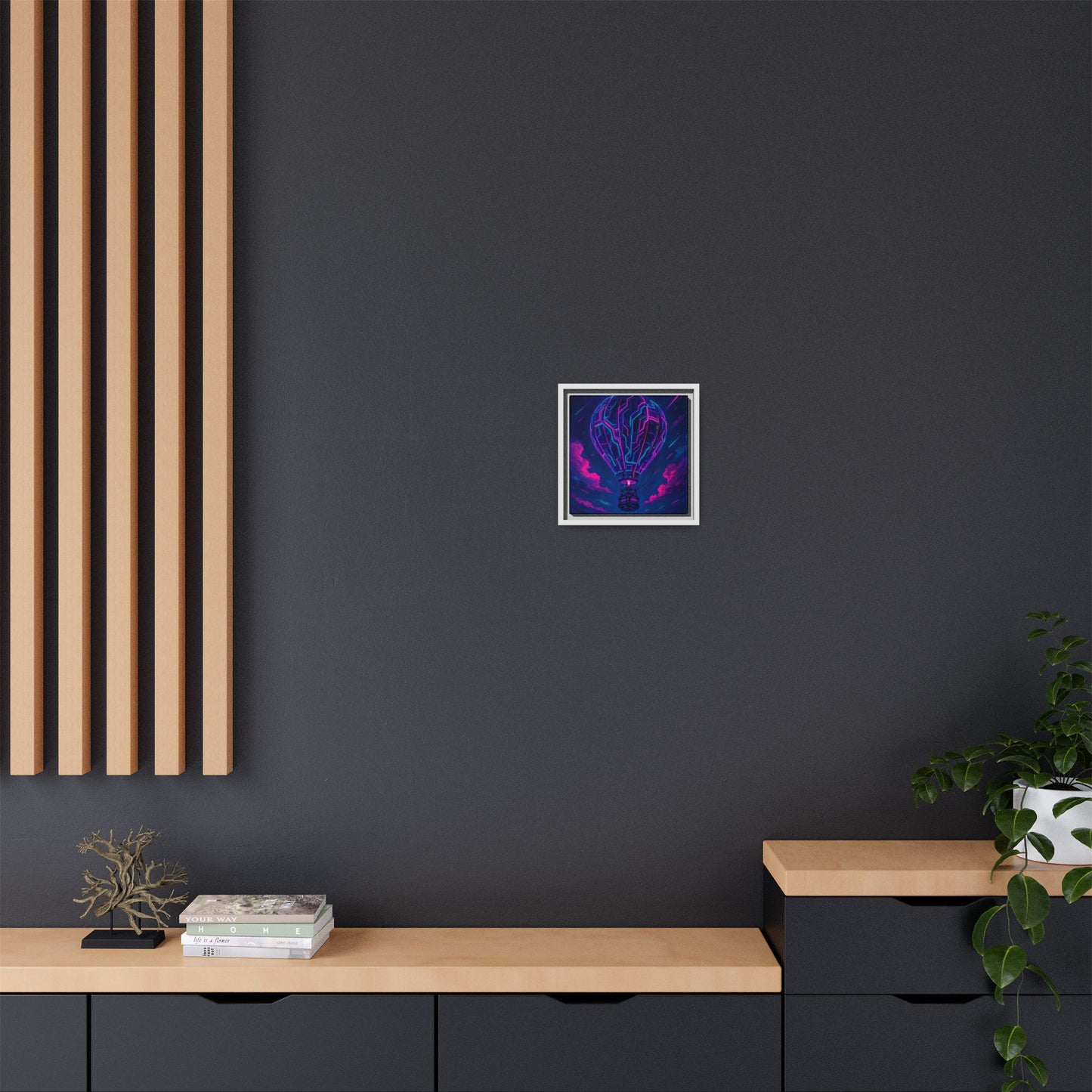 Neon Circuit Balloon Framed Matte Canvas