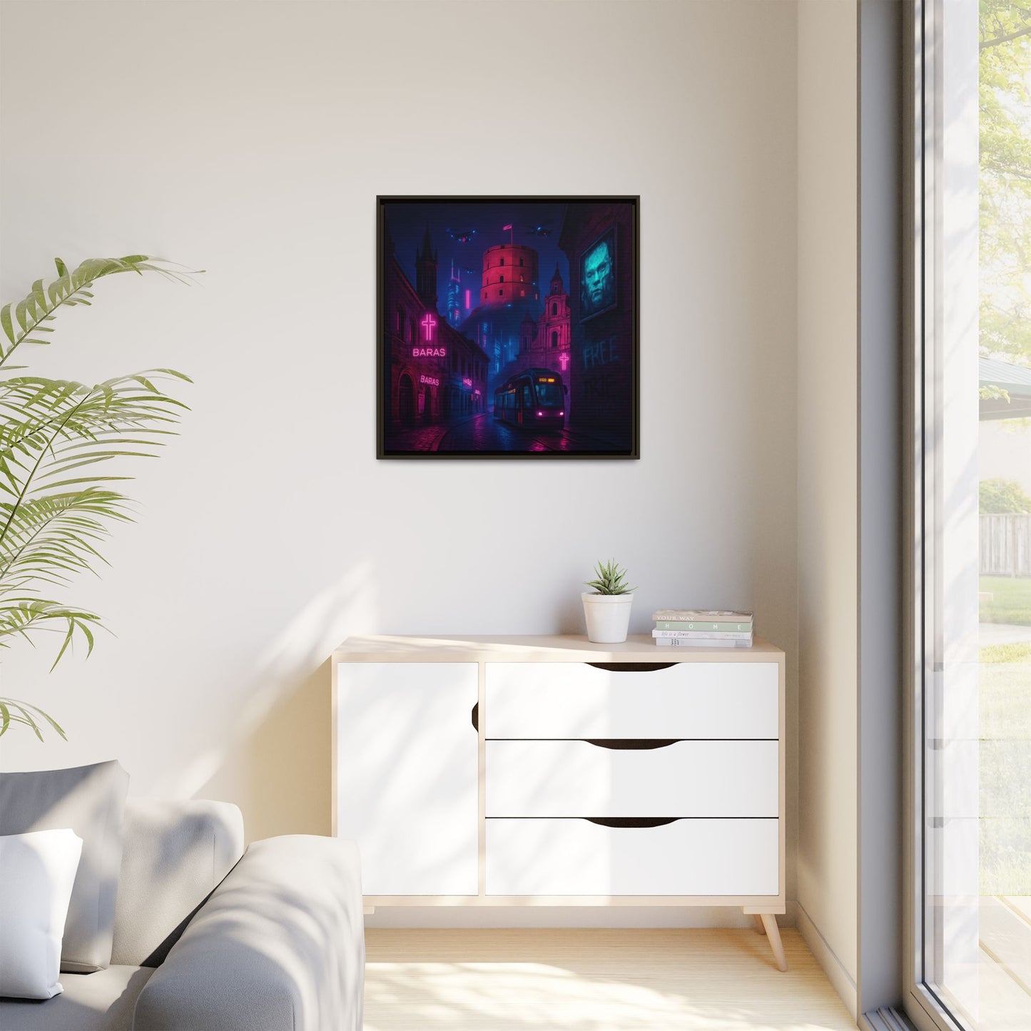 Night City Vilnius Framed Matte Canvas