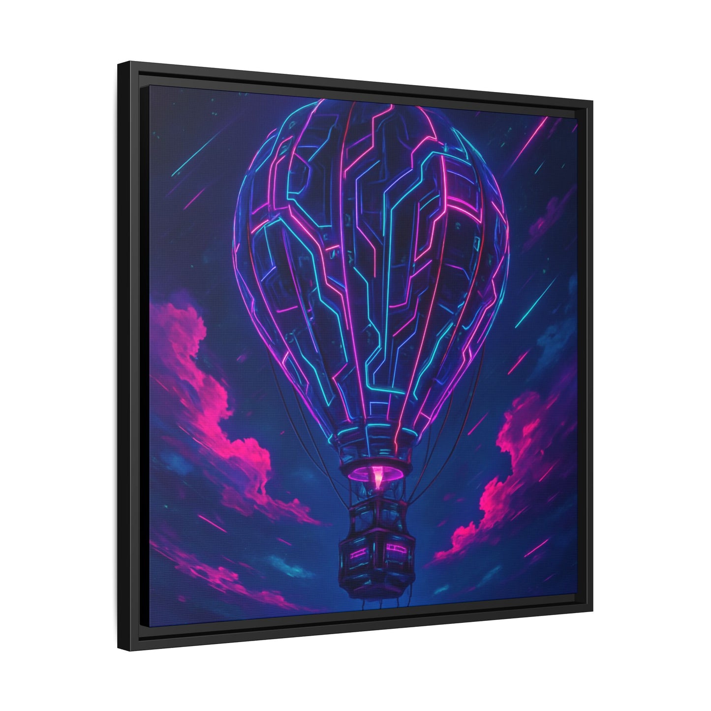 Neon Circuit Balloon Framed Matte Canvas
