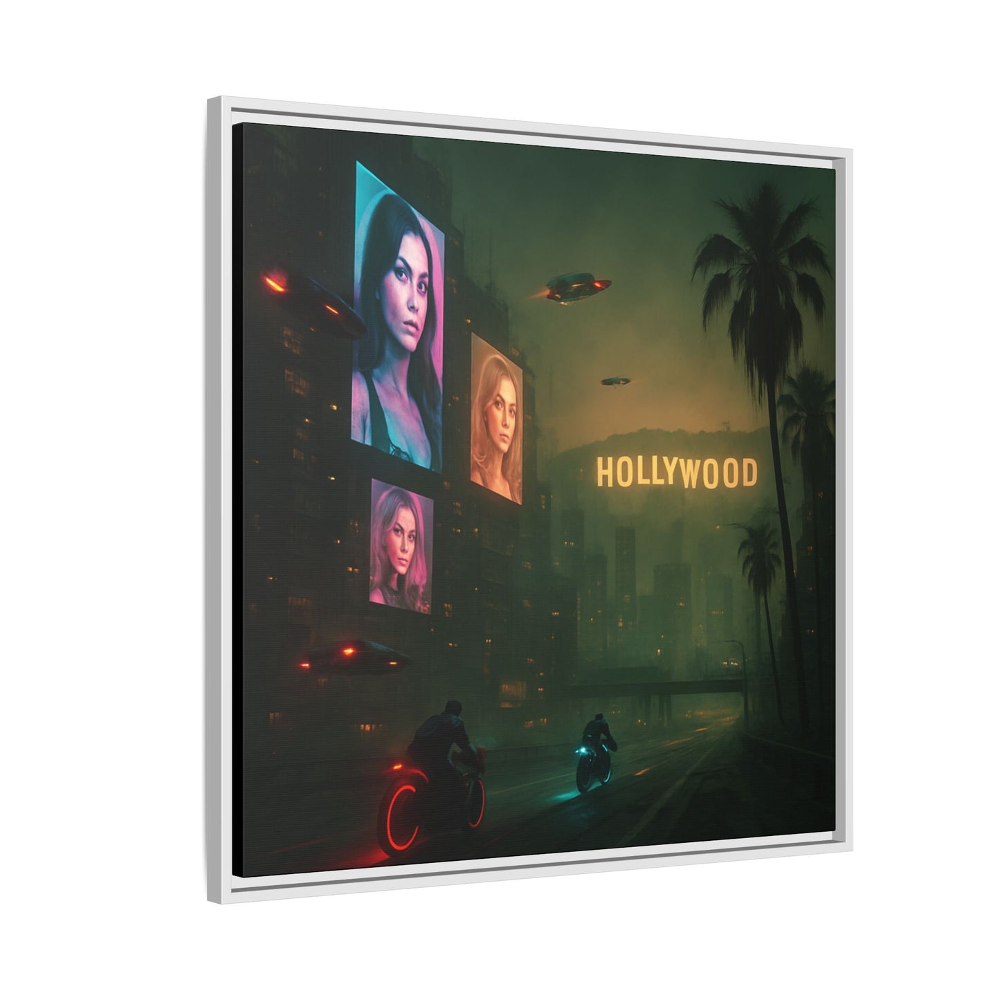 Neon Hollywood Nights Framed Matte Canvas