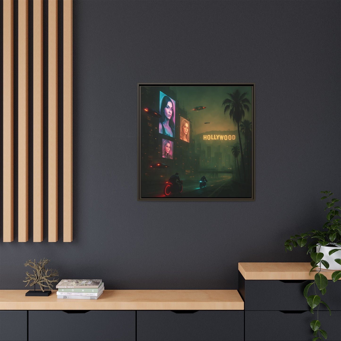 Neon Hollywood Nights Framed Matte Canvas