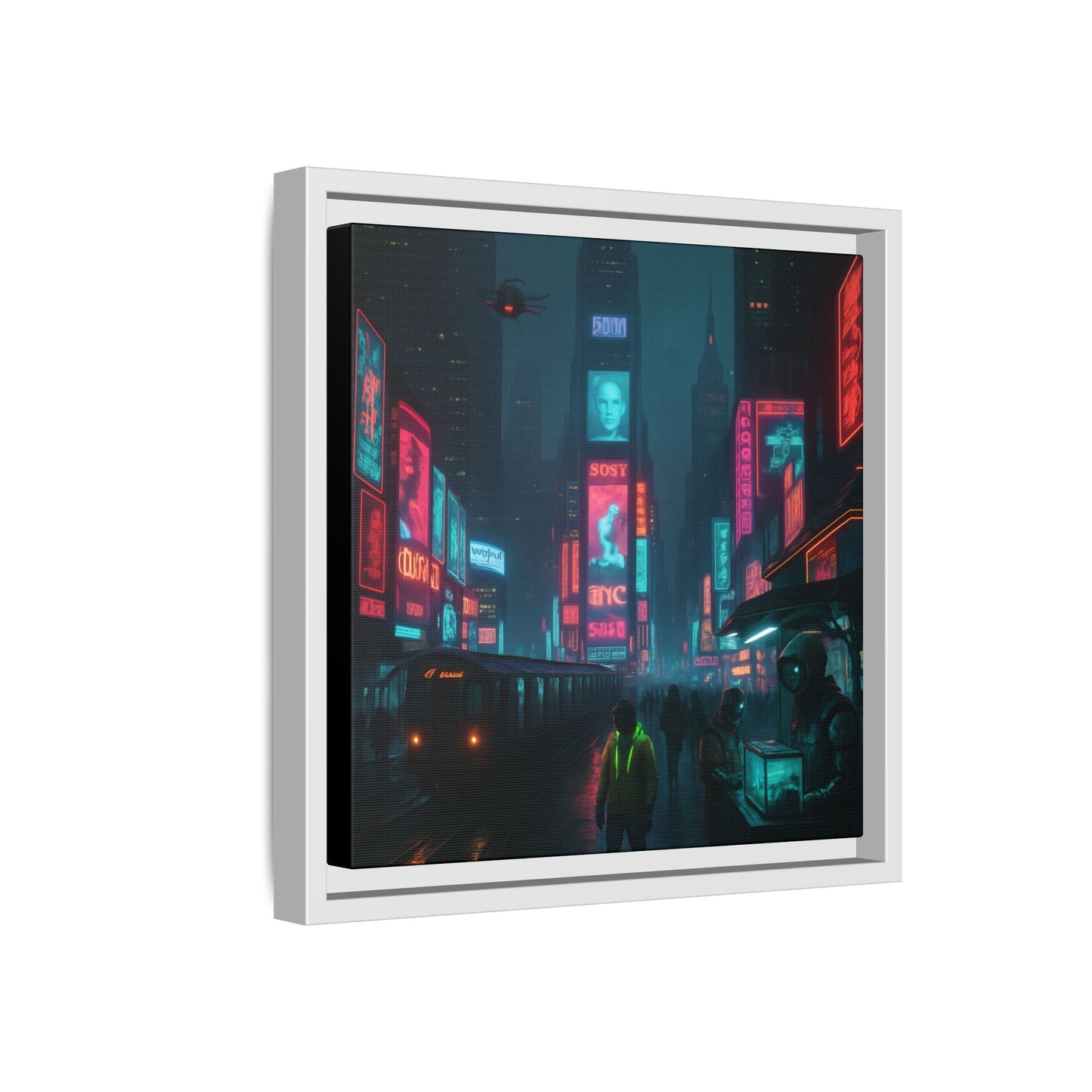 Neon Times Square Nights Framed Matte Canvas