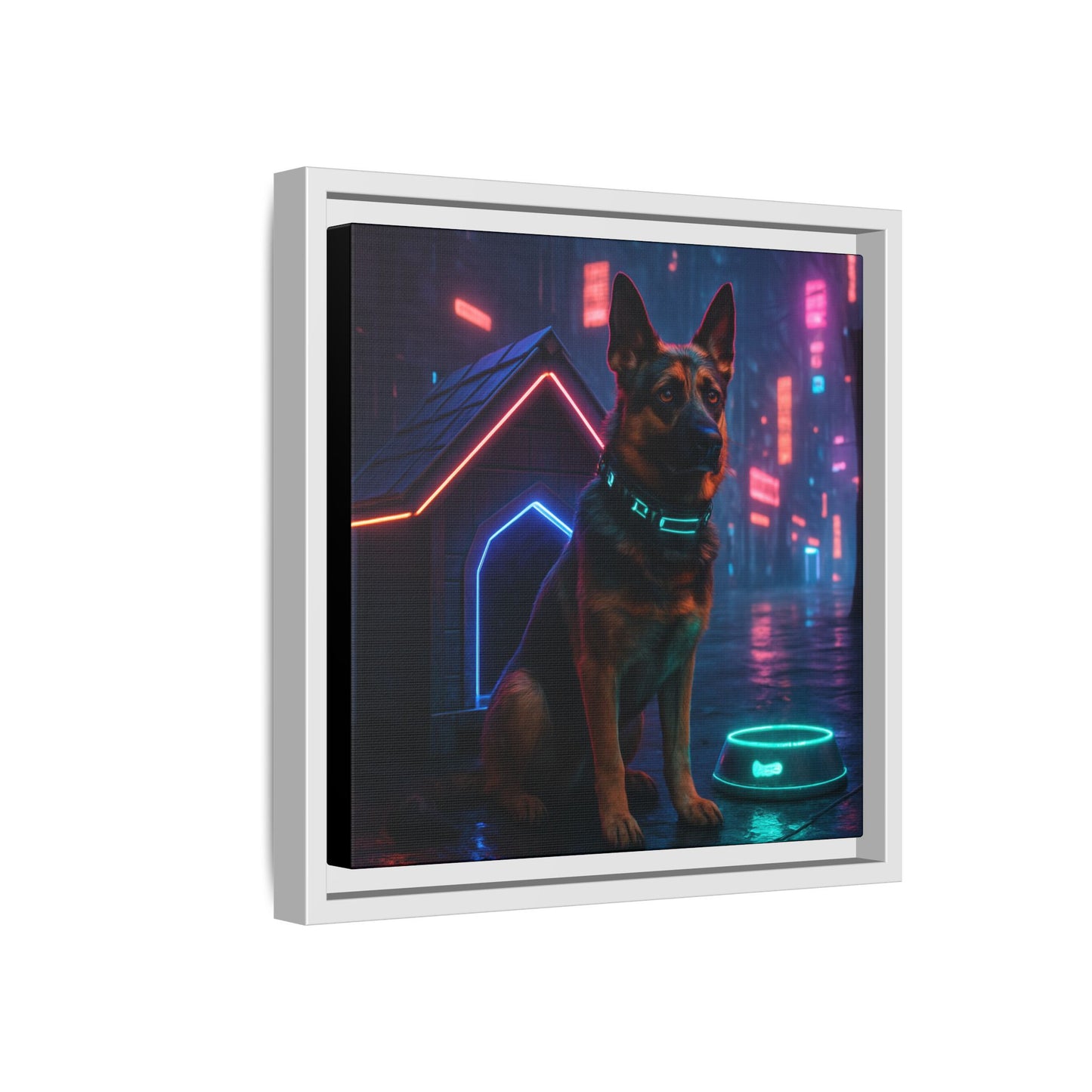 Neon City Dog Framed Matte Canvas